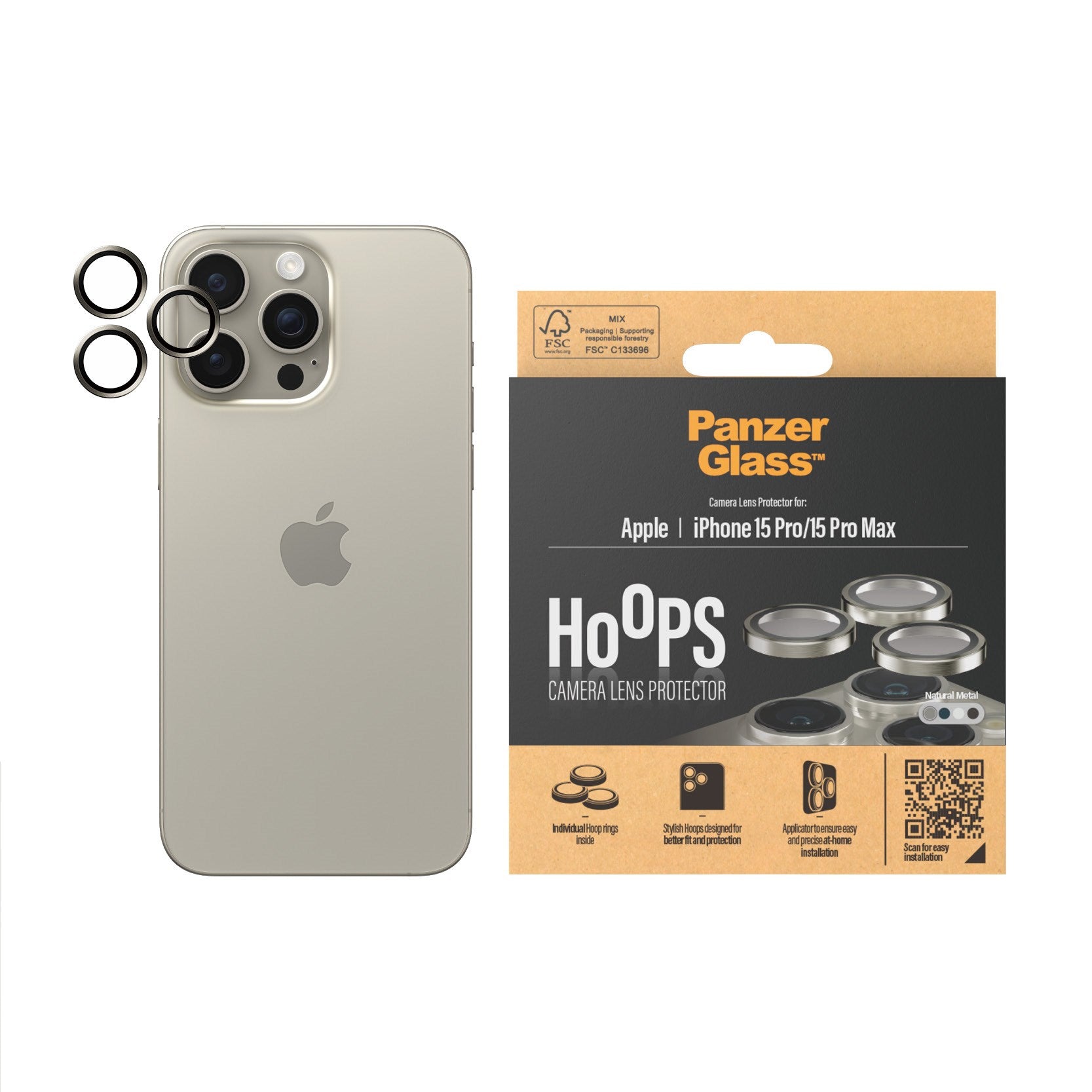 PanzerGlass® Hoops® Metal Kameralinsebeskytter Natural iPhone 15 Pro | 15 Pro Max